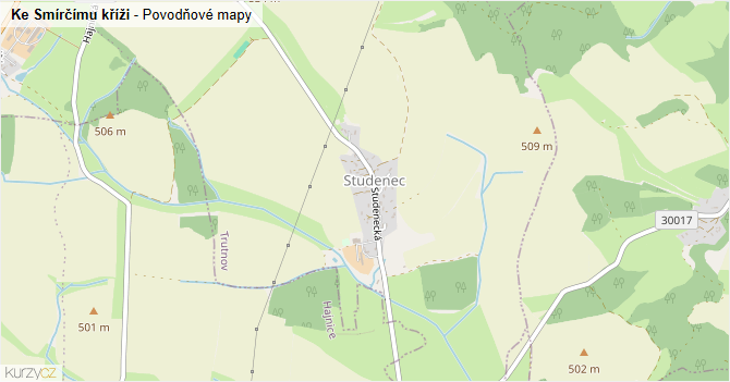 Ke Smírčímu kříži - záplavové mapy stoleté vody