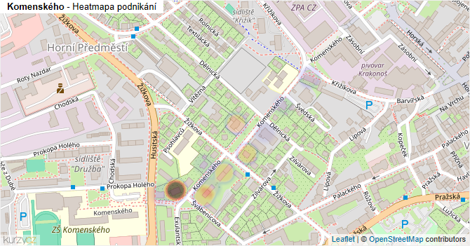 Komenského - mapa podnikání