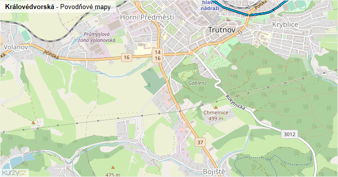Královédvorská - záplavové mapy stoleté vody