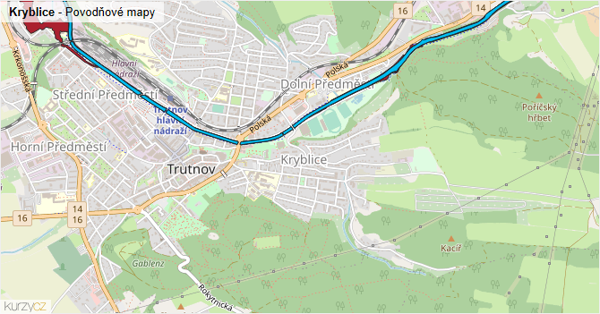 Kryblice - záplavové mapy stoleté vody
