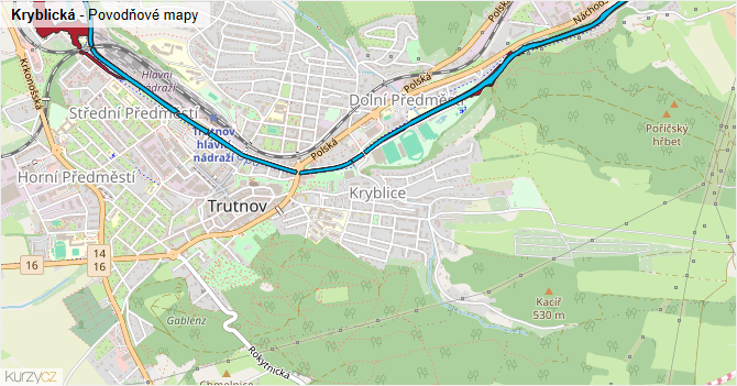 Kryblická - záplavové mapy stoleté vody