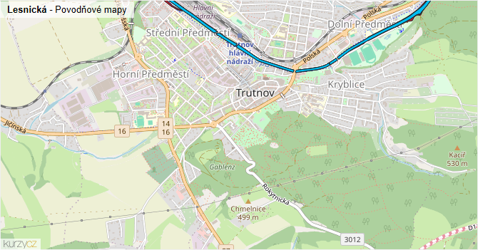 Lesnická - záplavové mapy stoleté vody