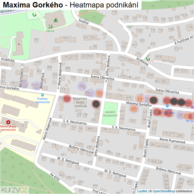 Mapa Maxima Gorkého - Firmy v ulici.