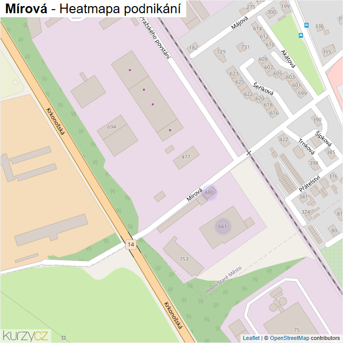 Mapa Mírová - Firmy v ulici.