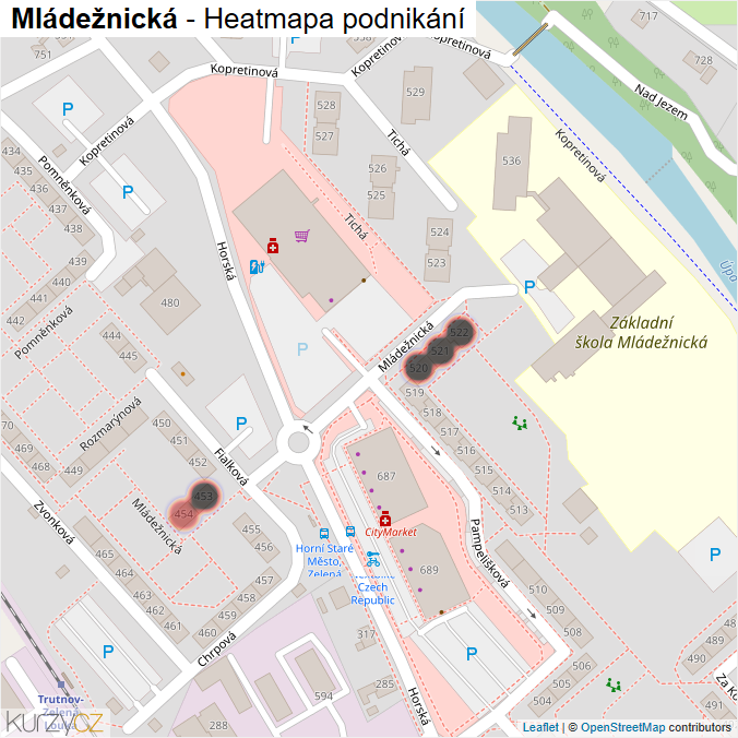 Mapa Mládežnická - Firmy v ulici.