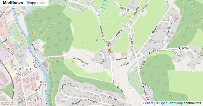 Modřínová - mapa ulice