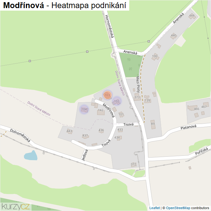Mapa Modřínová - Firmy v ulici.