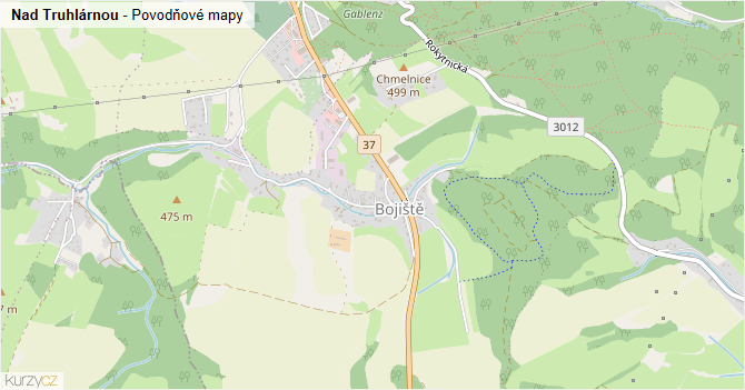 Nad Truhlárnou - záplavové mapy stoleté vody