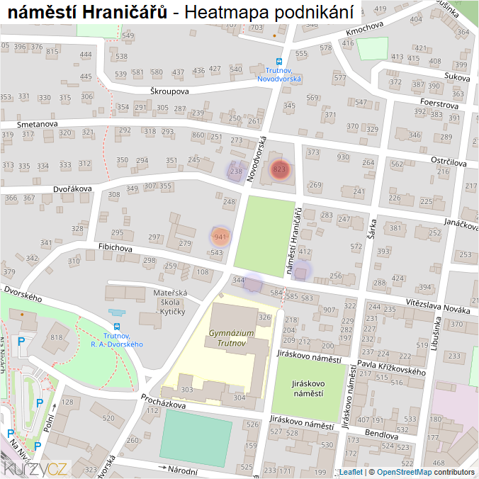 Mapa náměstí Hraničářů - Firmy v ulici.