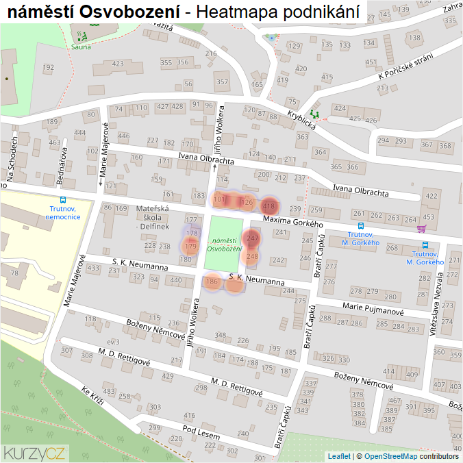 Mapa náměstí Osvobození - Firmy v ulici.