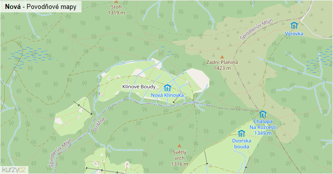 Nová - záplavové mapy stoleté vody