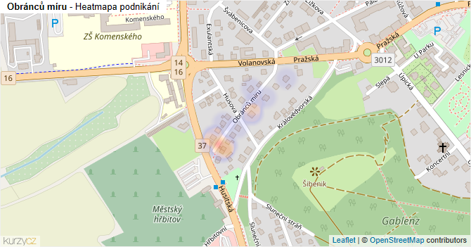 Obránců míru - mapa podnikání