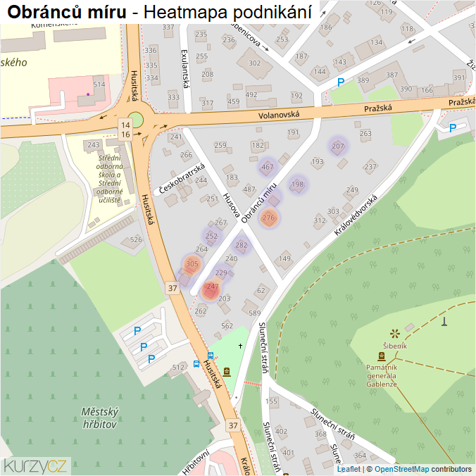 Mapa Obránců míru - Firmy v ulici.