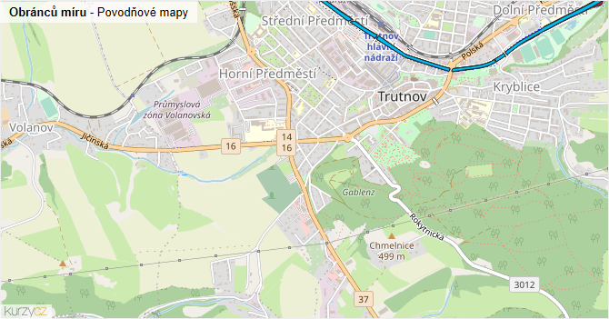 Obránců míru - záplavové mapy stoleté vody