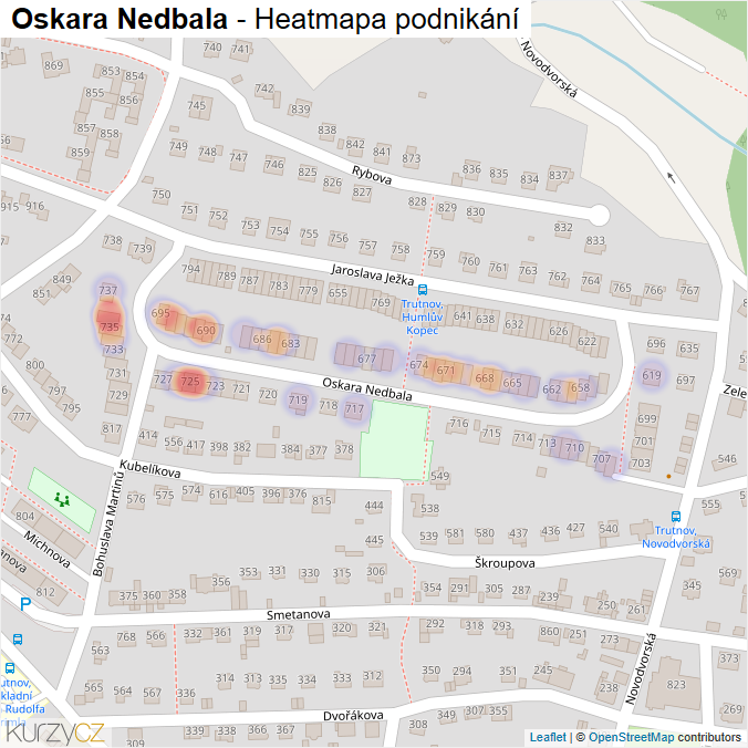 Mapa Oskara Nedbala - Firmy v ulici.