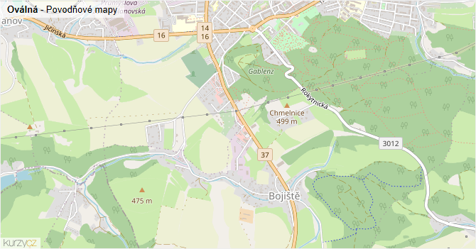 Oválná - záplavové mapy stoleté vody
