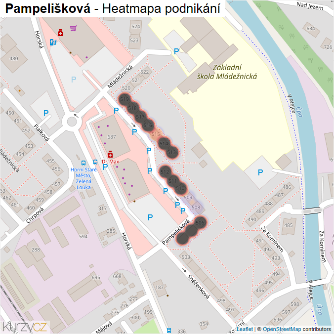 Mapa Pampelišková - Firmy v ulici.