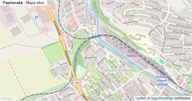 Papírenská - mapa ulice