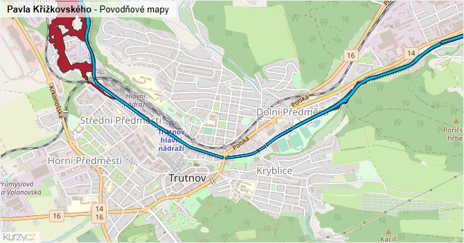 Pavla Křížkovského - záplavové mapy stoleté vody