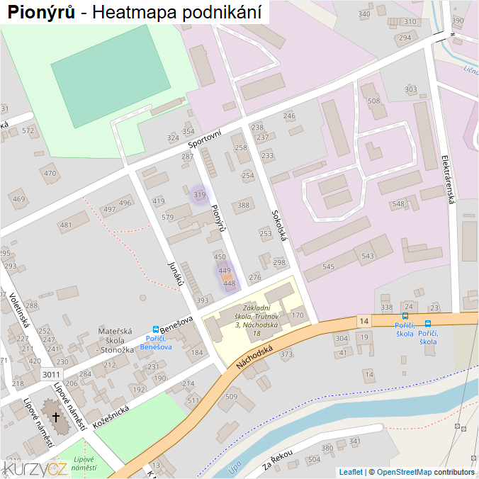 Mapa Pionýrů - Firmy v ulici.