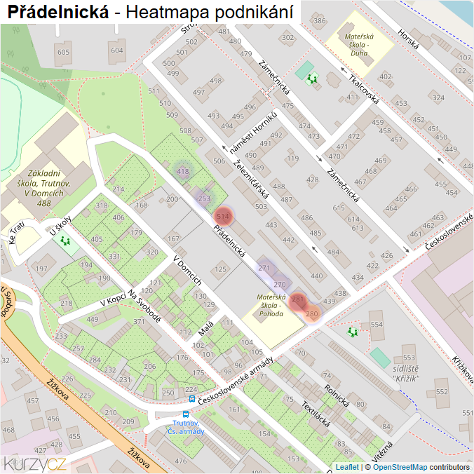 Mapa Přádelnická - Firmy v ulici.