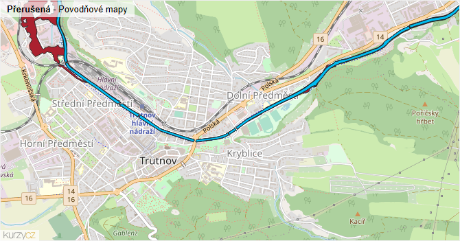 Přerušená - záplavové mapy stoleté vody