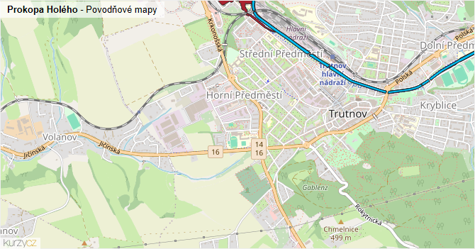 Prokopa Holého - záplavové mapy stoleté vody