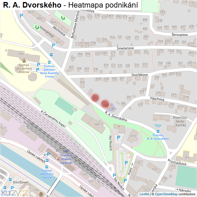 Mapa R. A. Dvorského - Firmy v ulici.