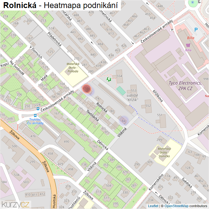 Mapa Rolnická - Firmy v ulici.