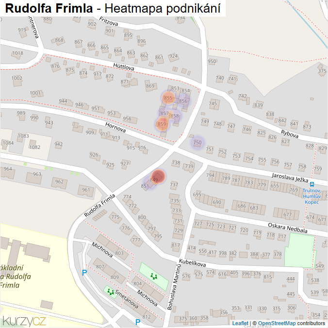 Mapa Rudolfa Frimla - Firmy v ulici.