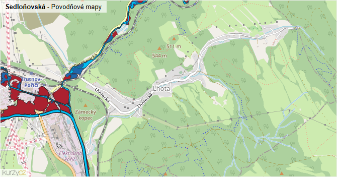 Sedloňovská - záplavové mapy stoleté vody