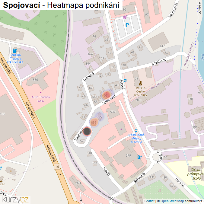 Mapa Spojovací - Firmy v ulici.