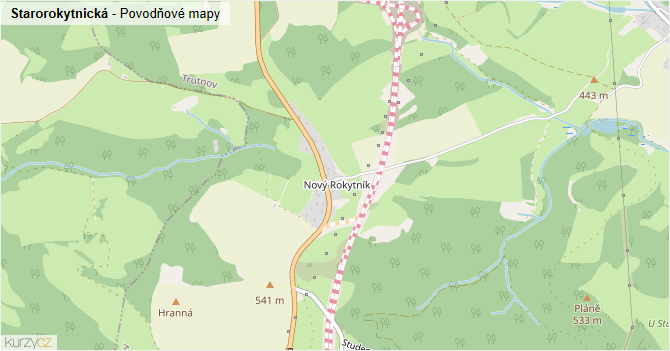 Starorokytnická - záplavové mapy stoleté vody