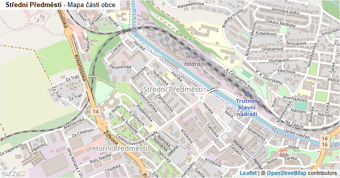 Střední Předměstí - mapa části obce