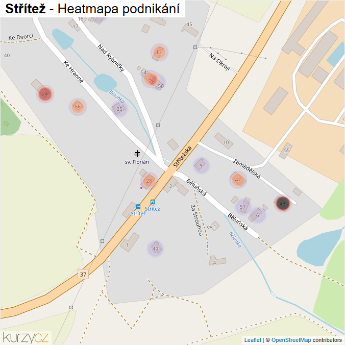 Mapa Střítež - Firmy v části obce.
