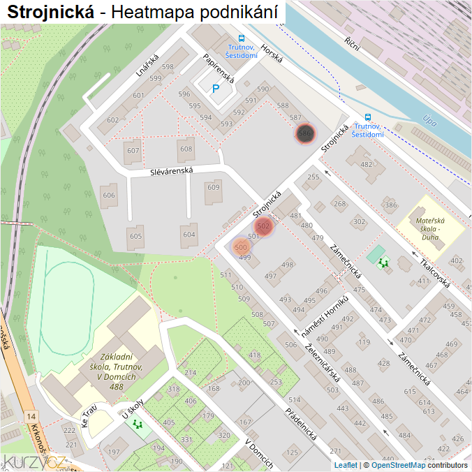Mapa Strojnická - Firmy v ulici.