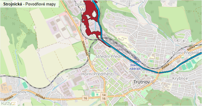 Strojnická - záplavové mapy stoleté vody