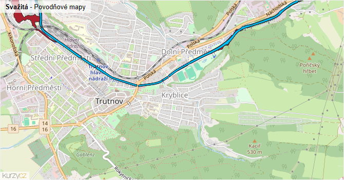 Svažitá - záplavové mapy stoleté vody