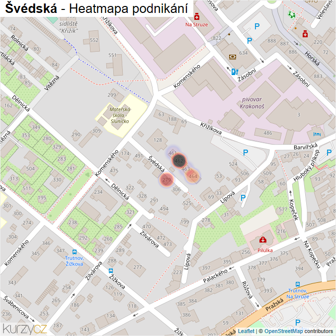 Mapa Švédská - Firmy v ulici.