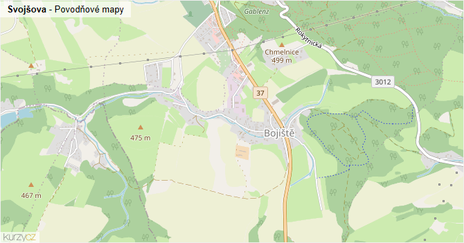 Svojšova - záplavové mapy stoleté vody