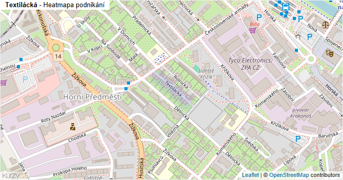 Textilácká - mapa podnikání