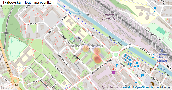 Tkalcovská - mapa podnikání