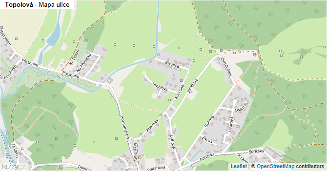 Topolová - mapa ulice