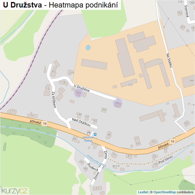 Mapa U Družstva - Firmy v ulici.
