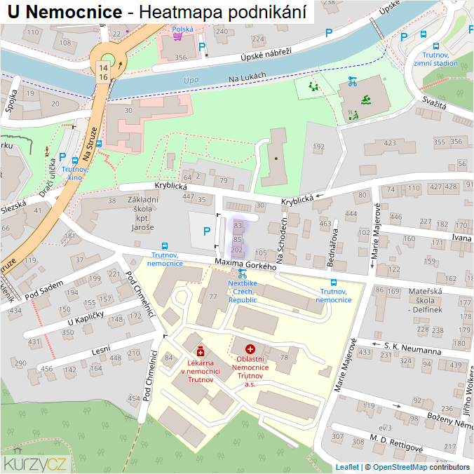 Mapa U Nemocnice - Firmy v ulici.