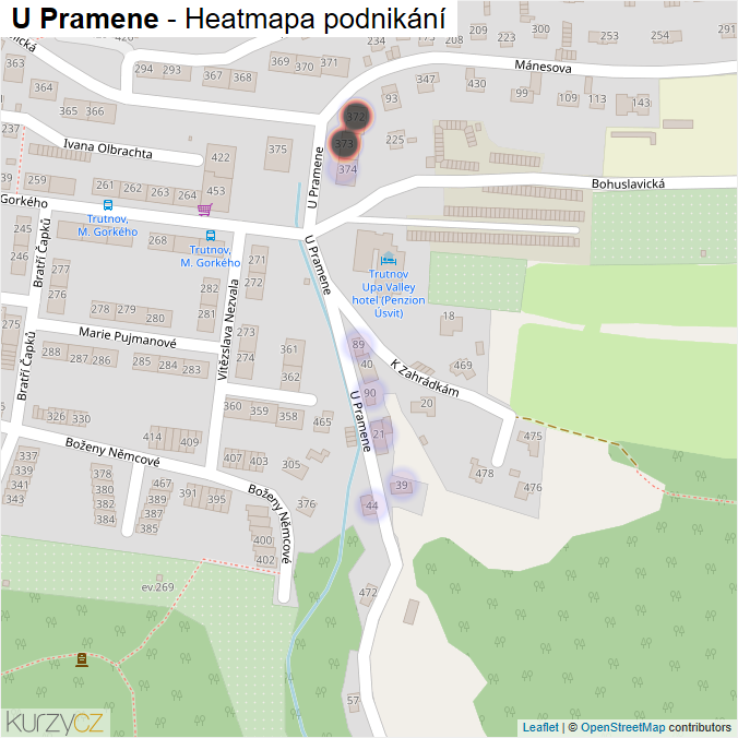 Mapa U Pramene - Firmy v ulici.