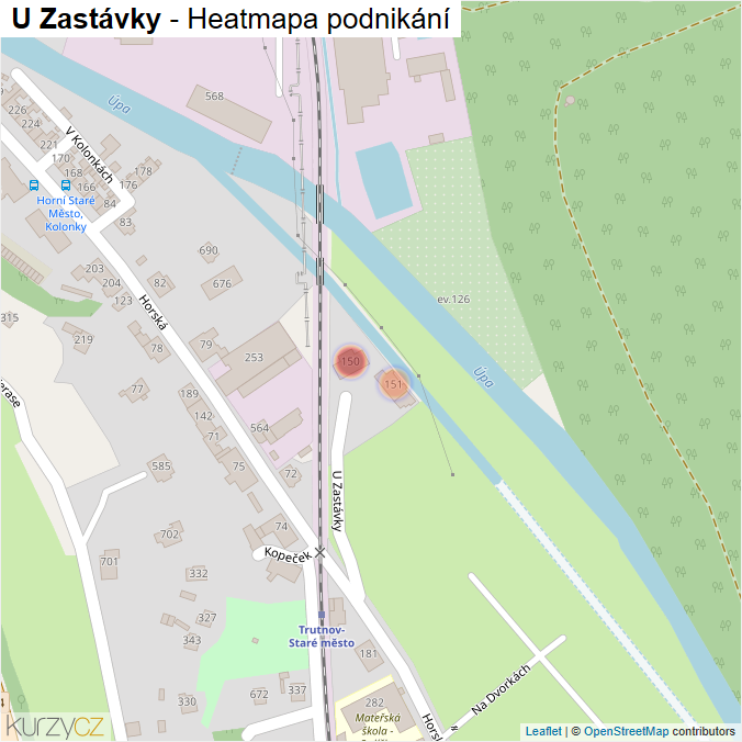 Mapa U Zastávky - Firmy v ulici.