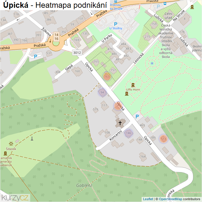 Mapa Úpická - Firmy v ulici.