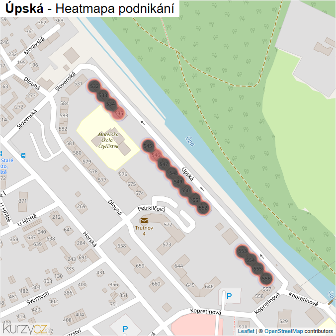 Mapa Úpská - Firmy v ulici.
