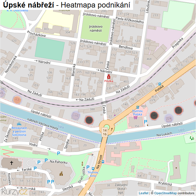 Mapa Úpské nábřeží - Firmy v ulici.
